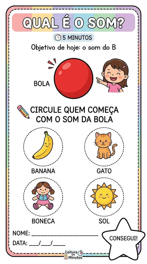 Atividade Qual é o som? do módulo 1 (Ouvir os sons): circular as figuras que começam com o som do B