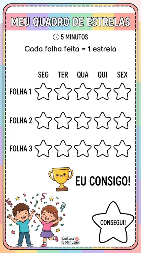 Folha Meu quadro de estrelas: a criança marca uma estrela para cada folha feita na semana