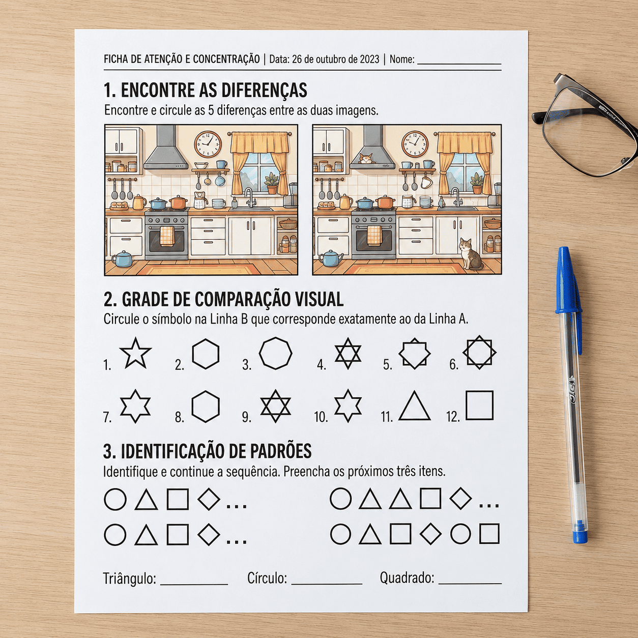 Exemplos de atividades de atenção