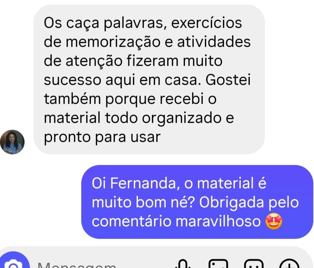 Print de conversa com cliente elogiando o material